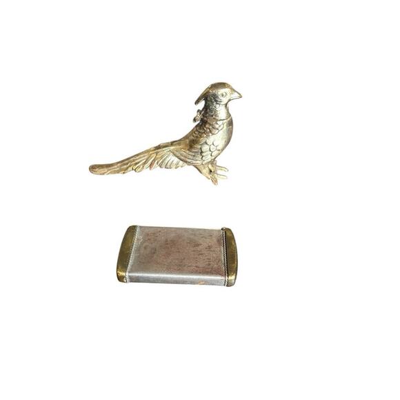 Vintage METAL PHEASANT LIGHTER Made In Japan , Match Box Safe Tin Hinged Top - Picture 4 of 9
